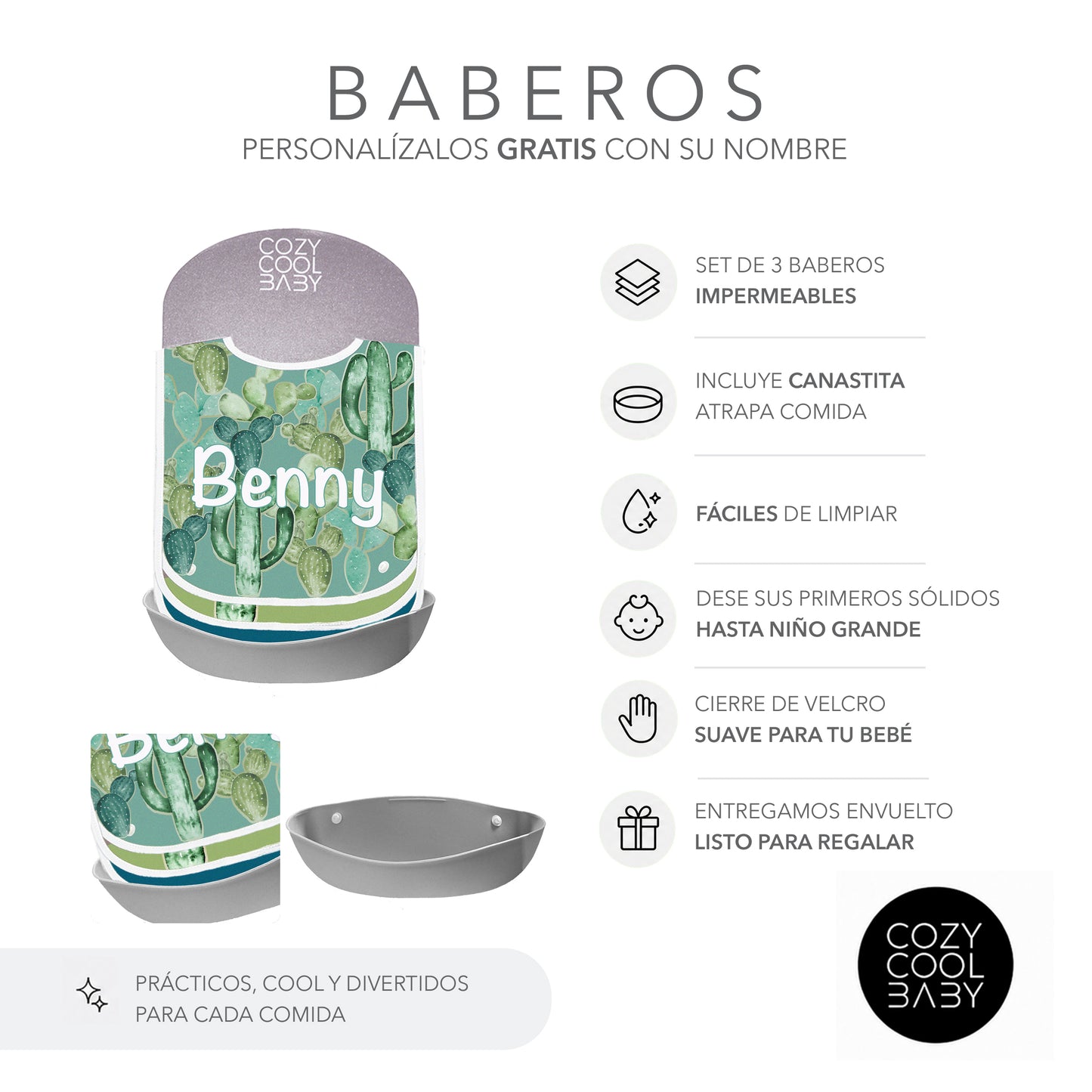 SET DE 3 BABEROS CACTUS