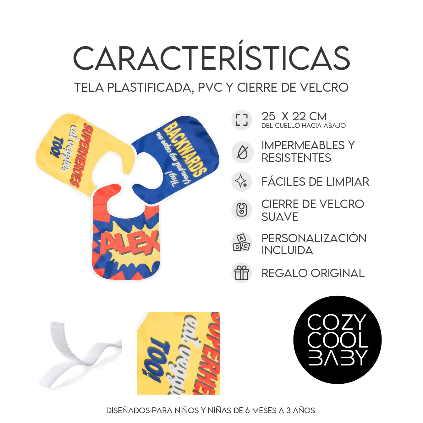 SET DE 3 BABEROS SUPERHEROE