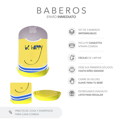 SET DE 3  BABEROS SMILEY - SMILE