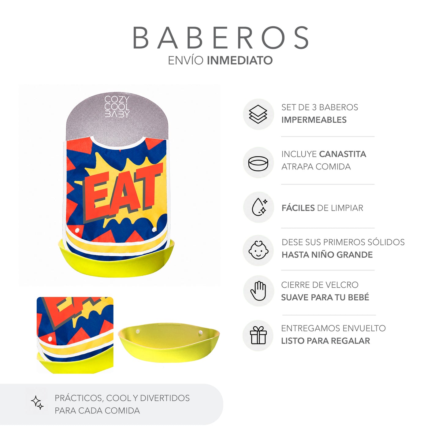SET DE 3  BABEROS SUPERHEROE - EAT
