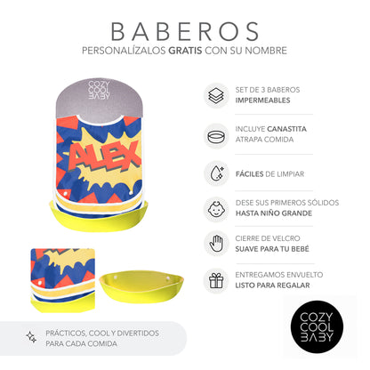 SET DE 3 BABEROS SUPERHEROE