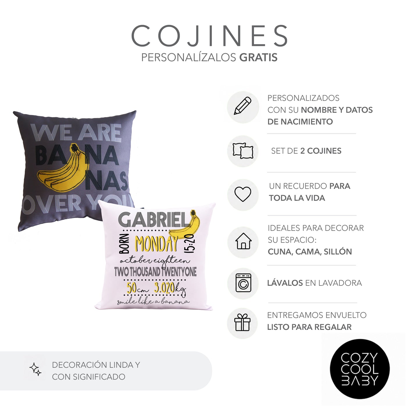 SET DE 2 COJINES BANANAS